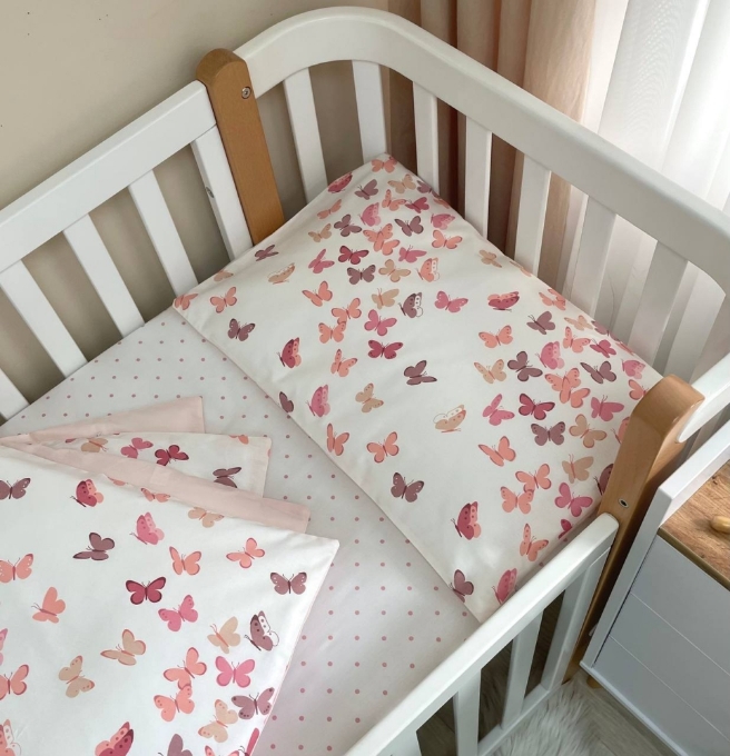 Set lenjerie de schimb pentru patut bebe 3 piese Fluturi (4)